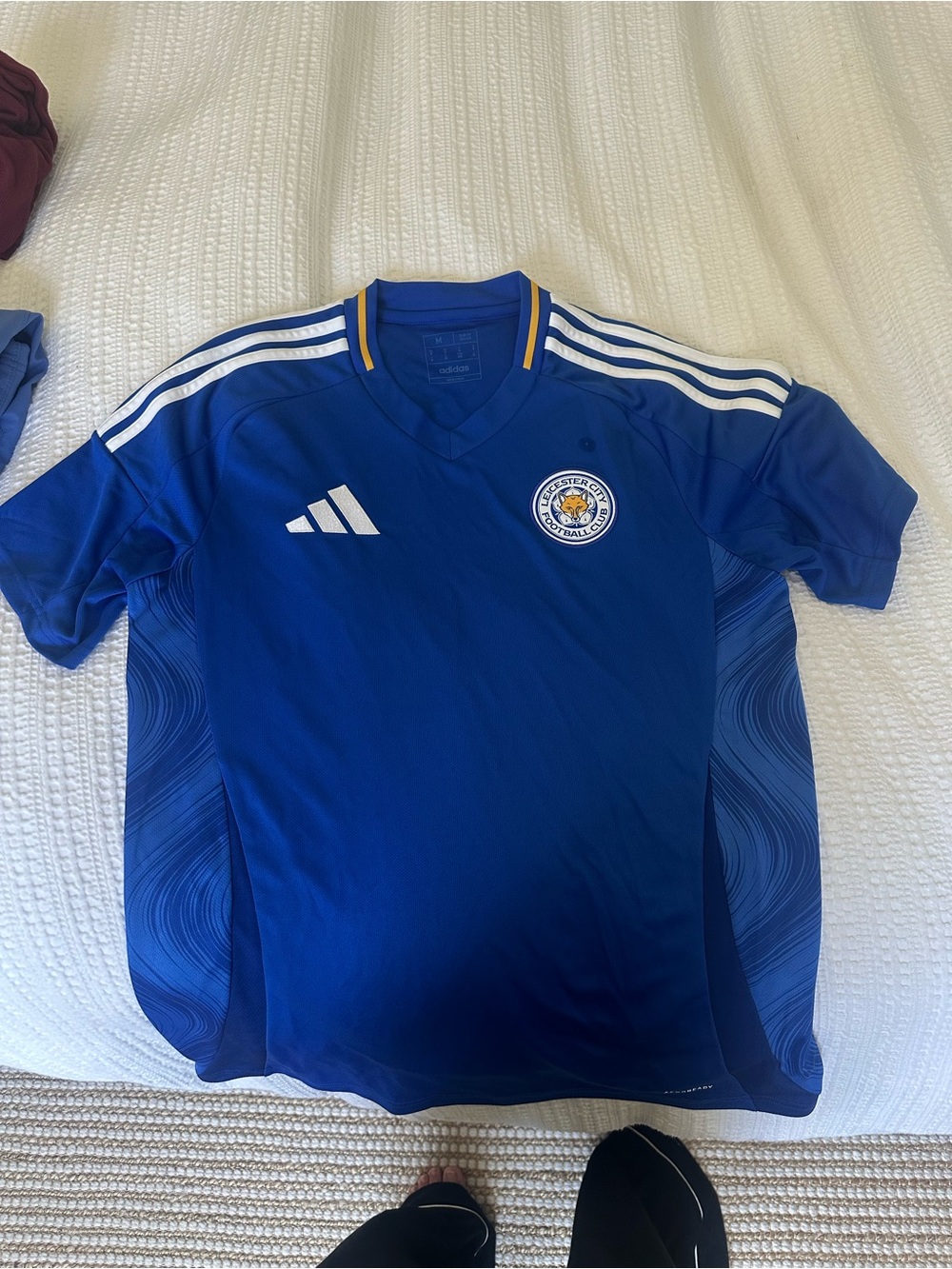 adidas Blue Leicester City Men's Training Jersey with White Stripes